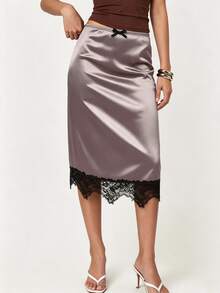 Rina Fox Rok Patchwork Renda Elegan untuk Wanita untuk Perjalanan Sehari-hari - Grey - View 4