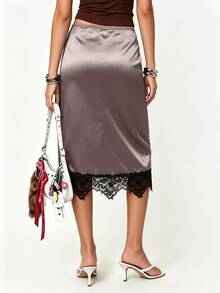 Rina Fox Rok Patchwork Renda Elegan untuk Wanita untuk Perjalanan Sehari-hari - Grey - View 2