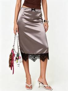 Rina Fox Rok Patchwork Renda Elegan untuk Wanita untuk Perjalanan Sehari-hari - Grey - View 1