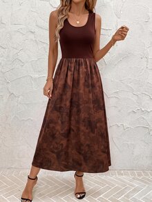 SHEIN Clasi Women's Floral Print Sleeveless Midi Dress For Vacation - Coffee Brown - View 6