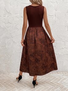 SHEIN Clasi Women's Floral Print Sleeveless Midi Dress For Vacation - Coffee Brown - View 2