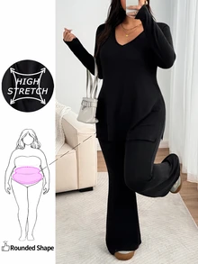 Enliva Plus Size Co-Ords Fall Piece Set Woman Winter Fall - Black - View 1