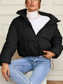 Ciel Poise Winter Clothes Casual Solid Color Hooded Padded Padded Coat  - Black - View 7