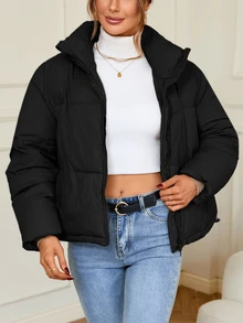 Ciel Poise Winter Clothes Casual Solid Color Hooded Padded Padded Coat  - Black - View 5