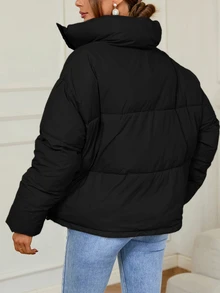 Ciel Poise Winter Clothes Casual Solid Color Hooded Padded Padded Coat  - Black - View 2
