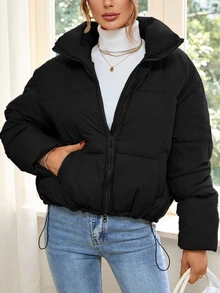 Ciel Poise Winter Clothes Casual Solid Color Hooded Padded Padded Coat  - Black - View 3