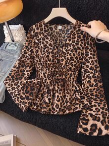 SHEIN Teen Girls Shirt, Beige, Elegant, Poster Girl, Warm, Autumn/Winter, Cute, Formal, Sixth Form, Hem, Collar, Minimalist, Ruffle, Lace - Multicolor - View 8