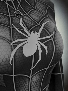 SHEIN ICON Halloween Long-Sleeve Reflective High-Stretch Spider Web Print Unitard Jumpsuit Rave Night Out Black And White Autumn Bandage Techno - Black - View 6