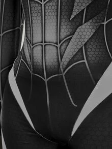 SHEIN ICON Halloween Long-Sleeve Reflective High-Stretch Spider Web Print Unitard Jumpsuit Rave Night Out Black And White Autumn Bandage Techno - Black - View 4
