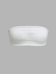SHEIN Tween Girl Daily Casual Tween Girl Knit Solid Color Non-Wired Bandeau Bra - White - View 2