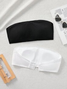 SHEIN Tween Girl Daily Casual Tween Girl Knit Solid Color Non-Wired Bandeau Bra - White - View 7