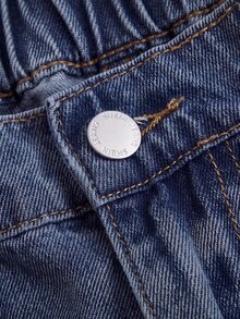 SHEIN Tall CURVE 大尺碼女款口袋寬腿寬鬆休閒牛仔褲 - 深色水洗藍 - 查看 3