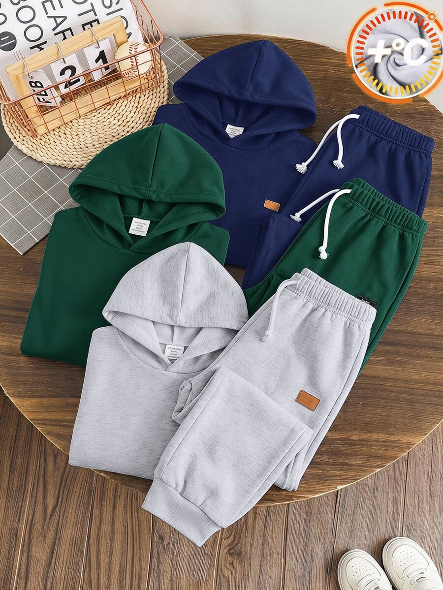 SHEIN 兒童 3 件組青少年男孩休閒字母印花運動褲套裝 時尚慢跑褲 Joggers 運動長褲組合 聖誕 秋季服飾 校園穿搭 - 彩色 - 查看 1