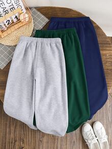 SHEIN 兒童 3 件組青少年男孩休閒字母印花運動褲套裝 時尚慢跑褲 Joggers 運動長褲組合 聖誕 秋季服飾 校園穿搭 - 彩色 - 查看 3