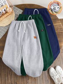 SHEIN 兒童 3 件組青少年男孩休閒字母印花運動褲套裝 時尚慢跑褲 Joggers 運動長褲組合 聖誕 秋季服飾 校園穿搭 - 彩色 - 查看 2