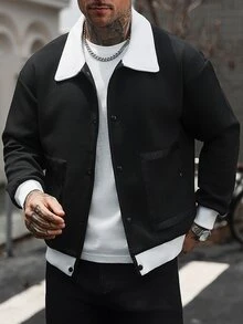 Manfinity CasualCool جاكيت رجالي كاجوال، مناسب للارتداء في الربيع والخريف. جاكيت أسود، جاكيت رجالي بأزرار - الأسود - مشاهدة 1