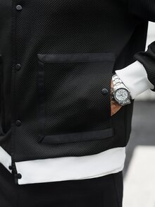 Manfinity CasualCool جاكيت رجالي كاجوال، مناسب للارتداء في الربيع والخريف. جاكيت أسود، جاكيت رجالي بأزرار - الأسود - مشاهدة 6