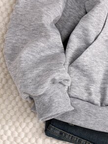 SHEIN Teen Girls' Casual, Versatile, Regular-Fit, Loose-Fit Korean-Style Open-Front Sweatshirt; Sweatshirt Jacket; Back-To-School Sweatshirt - Grey - View 6