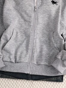 SHEIN Teen Girls' Casual, Versatile, Regular-Fit, Loose-Fit Korean-Style Open-Front Sweatshirt; Sweatshirt Jacket; Back-To-School Sweatshirt - Grey - View 5