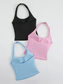 Velisys Velisys 3pcs/Set Women's Solid Color Spaghetti Strap Yoga Fitness Sports Tank Tops - Multicolor - View 2