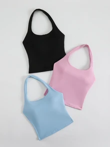 Velisys Velisys 3pcs/Set Women's Solid Color Spaghetti Strap Yoga Fitness Sports Tank Tops - Multicolor - View 4