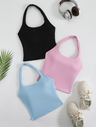 Velisys Velisys 3 piezas/Set de camisetas deportivas de yoga y fitness con tirantes finos de unicolor para mujer