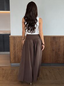 Harriette Anya 复古低腰阔腿裤，垂坠休闲女裤 - 咖啡棕 - 查看 2