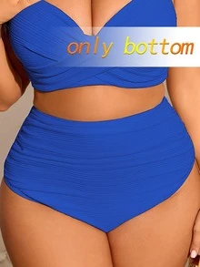 Swim Chiccia Bikini de talla grande para mujer con tela acanalada, unicolor, fruncido y control de abdomen, adecuado para uso diario y de vacaciones en verano - Azul - Ver 5