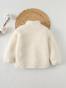 SHEIN Baby Boy Decorated Patchwork Thermal Lined Thick Long Sleeve Jacket Winter Coat, Versatile And Comfortable - White - View 2