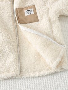 SHEIN Baby Boy Decorated Patchwork Thermal Lined Thick Long Sleeve Jacket Winter Coat, Versatile And Comfortable - White - View 4