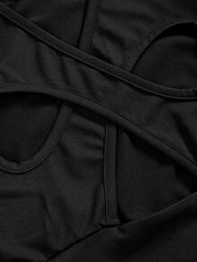 SHEIN Teen Girl Teen Girls Autumn Black High Elasticity Snug Fit Long Sleeve Sports Set With Criss-Cross Hollow Back Design - Black - View 5
