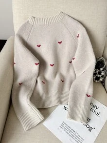 Tween Girl Autumn/Winter Casual Kids Heart Sweater - Multicolor - View 5