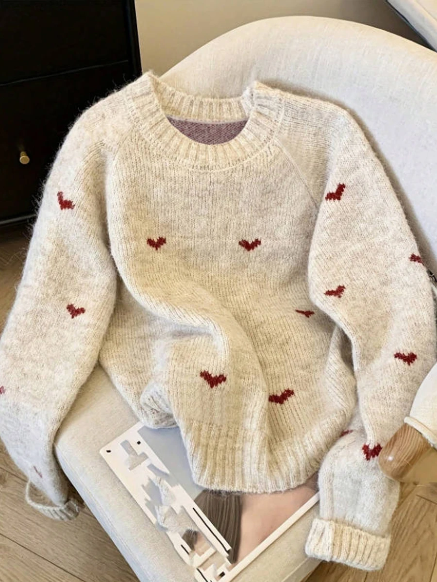 Tween Girl Autumn/Winter Casual Kids Heart Sweater - Multicolor - View 1