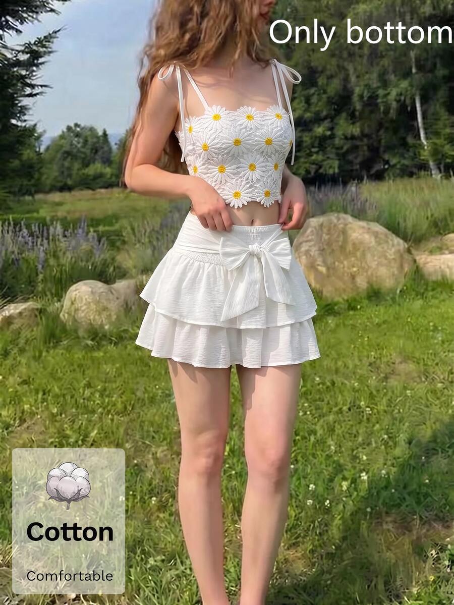 SHEIN MOD Women White Tied Butterflies Multilayered Cake Hem Summer Skirt - White - View 1