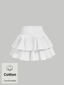 SHEIN MOD 女款白色蝴蝶結裝飾多層蛋糕裙擺夏季裙 - 白色 - 查看 2