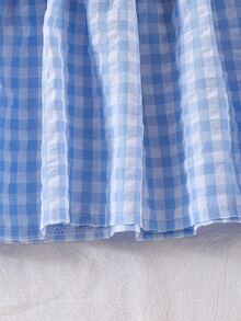 Young Girl Cartoon Pattern Plaid Patchwork Casual Daily Summer Dress - White - View 9