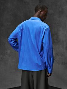 HIMLAND Men's Solid Color Long Sleeve Single-Breasted Casual Elegant Tropical Shirt Vacation Royal Blue Autumn - Blue - View 4