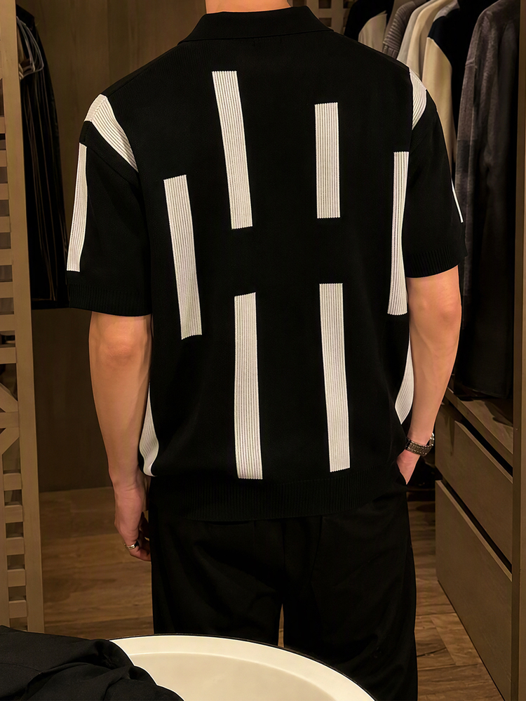 Manfinity CasualKnits Men's Contrast Stripe Short Sleeve Knit Top - Multicolor - View 4