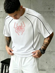 Sport MetroGents 男士蜘蛛圖案休閒日常運動T恤，健身房穿著 - 白色 - 查看 8
