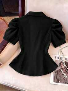 GlowEve CURVE Plus Size Women's Summer Fashion Elegant Commuter Short Sleeve Blouse - Black - View 2