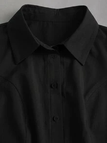 GlowEve CURVE Plus Size Women's Summer Fashion Elegant Commuter Short Sleeve Blouse - Black - View 3