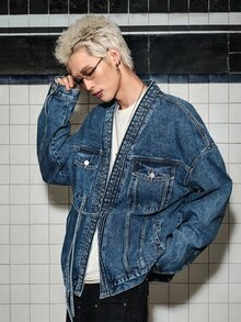 ROMWE MEN Street Life Men's Spring/Autumn Casual Denim Jacket - Blue - View 4