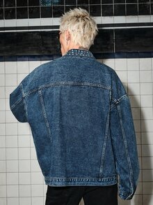 ROMWE MEN Street Life Men's Spring/Autumn Casual Denim Jacket - Blue - View 3