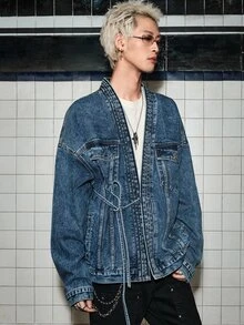 ROMWE MEN Street Life Men's Spring/Autumn Casual Denim Jacket - Blue - View 5