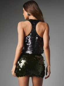 MISSGUIDED Olive Oversized Disc Paillette Sequin Mini Hot Pants Party Festival Holiday Micro Shorts With Elastic Waistband - Dark Green - View 5
