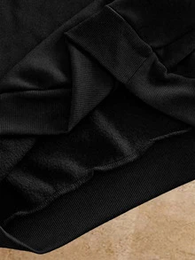 Manfinity RebelGame Men's Pullover, Polo Collar Sweatshirt, Corduroy Collar, Vintage Pullover, Autumn Winter Top, Casual Long Sleeve, Embroidered Chest, Baggy, Drawstring, Graphic, Holiday, Streetwear, Y2K - Black - View 6