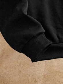 Manfinity RebelGame Men's Pullover, Polo Collar Sweatshirt, Corduroy Collar, Vintage Pullover, Autumn Winter Top, Casual Long Sleeve, Embroidered Chest, Baggy, Drawstring, Graphic, Holiday, Streetwear, Y2K - Black - View 5