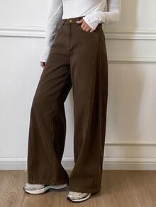 DAZY Women's Loose Thermal Lined Straight Leg Casual Denim Jeans - Brown - View 8