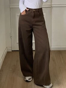 DAZY Women's Loose Thermal Lined Straight Leg Casual Denim Jeans - Brown - View 3