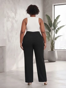 CurvyTilda Plus Solid Flare Leg Pants Fall Cloth For Women - Black - View 2